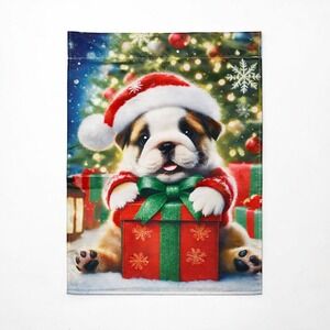 Christmas Bulldog Puppy Garden Flag 12x18 Holiday Yard Decor Santa Hat Gift
